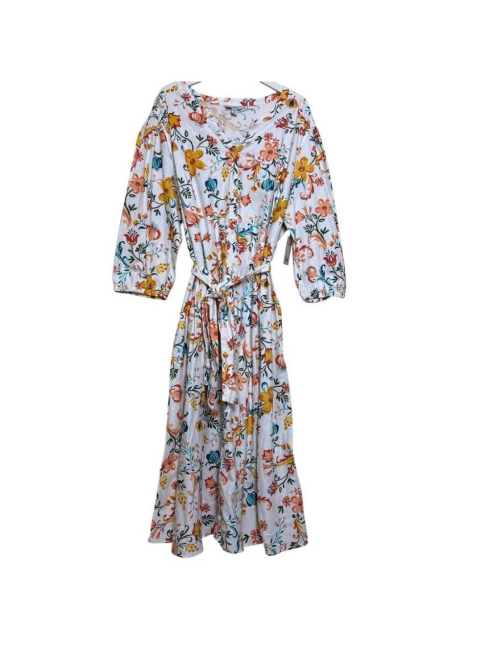 NWT Croft & Barrow Floral Dress Plus Size 3X Multi Color Belted 3/4 Sleeve